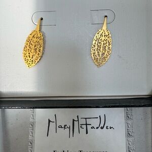 Vintage Mary McFadden Intricate Gold Leaf Earrings